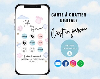 C’est un garçon – Carte à gratter digitale, Garçon ou fille, Idée annonce sexe bébé, French Boy Gender Reveal, Ecard Whatsapp