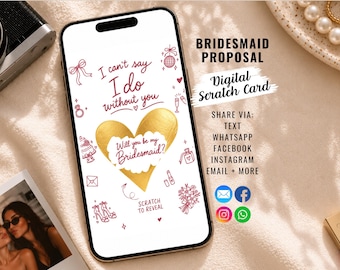 Bridesmaid Proposal Digital Scratch Card, Hand Drawn Vintage Doodle Card, Will You Be My Bridesmaid, Virtual Interactive Proposal Gift