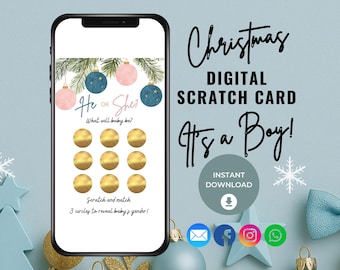 Christmas Boy Gender Reveal Scratch Off Card, Digital Boy or Girl Scratch Card Game, Gender Reveal Game, Digital Announcement, Having a Boy
