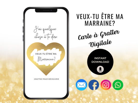 Veux-tu être ma Marraine? Carte à Gratter Digitale, Ecard, Téléchargement instantané , Cadeau Marraine, French Will You Be My Godmother