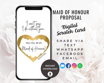 Maid of Honour Proposal Scratch Card, Digital Scratch Card, Be My Maid of Honour , Surprise Digital Announcement, Asking, Be My MOH, Ecard