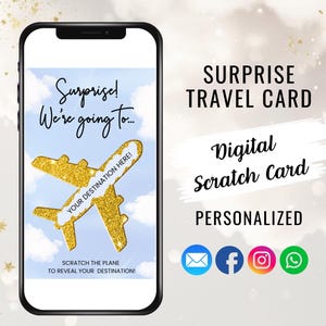 Carte à gratter numérique, cadeau de vacances personnalisé, destination surprise de vacances, carte-cadeau de faire-part de voyage, à gratter pour révéler