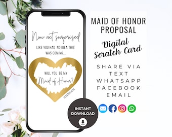 Maid of Honor Proposal Scratch Card, Digital Scratch Card, Be My Maid of Honor , Surprise Digital Announcement, Asking, Be My MOH, Ecard
