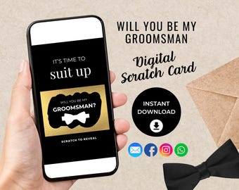 Groomsman Proposal Digital Scratch Card, Will You Be My Groomsman , Groomsman Proposal, Instant Download Digital Ecard, Text, Whatsapp