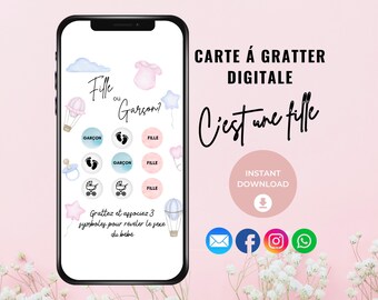 C’est une fille – Carte à gratter digitale, Garçon ou fille, Idée annonce sexe bébé, French Girl Gender Reveal, Ecard Whatsapp,