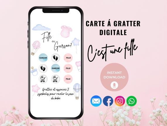 C’est une fille – Carte à gratter digitale, Garçon ou fille, Idée annonce sexe bébé, French Girl Gender Reveal, Ecard Whatsapp,
