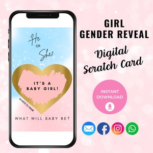 C'est une carte à gratter fille, garçon, fille numérique à gratter, idée de genre, faire-part numérique, avoir une fille