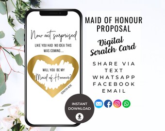 Maid of Honour Proposal Scratch Card, Digital Scratch Card, Be My Maid of Honour, Surprise Digital Announcement, Asking, Be My MOH, Ecard