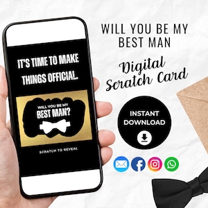 Carte à gratter numérique Will You Be My Best Man, proposition du meilleur homme, demande du témoin, carte virtuelle numérique à téléchargement immédiat, texte, Whatsapp,