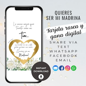 Carte Quieres Ser Mi Madrina, Tarjeta Rasca para Tía, Carte à gratter Madrina español, Lo Unico mejor que tenerte como mi tia, Bautismo, Bautizo