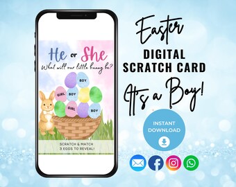 Ostern Gender Reveal Rubbelkarte, Digitales Rubbelspiel für Jungen, Idee für Gender Reveal, Digitale Geschlecht Bekanntgabe, Es ist ein Junge, einen Jungen haben
