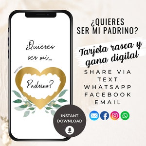 Quieres Ser Mi Padrino, Padrino Proposal Digital Scratch Card, Tarjeta Rasca, Español, Propuesta de Padrino, Bautismo, Bautizol, Invitación