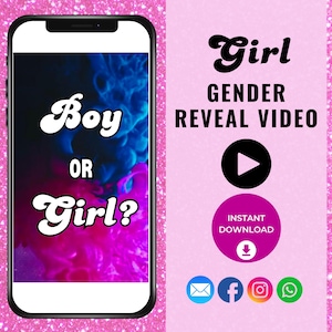 Video rivelazione del sesso del bambino, È femmina, Download immediato, Video annuncio digitale del sesso del bambino, Annuncio del sesso del bambino, Maschio o femmina, Rosa