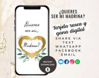 Quieres Ser Mi Madrina Card, Tarjeta Rasca para Tía, Madrina español scratch card, Lo Unico mejor que tenerte como mi tia, Bautismo, Bautizo