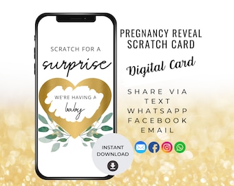 Pregnancy Announcement Scratch Card, Digital Baby Reveal Card, Surprise Baby Announcement Card, Digital Announcement, Social Media, Unique