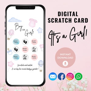 Gender Reveal Rubbelkarte, Digitales Mädchen-Rubbelkartenspiel, Gender Reveal Idee, Digitale Geschlecht Bekanntgabe, Es ist ein Mädchen, ein Mädchen haben