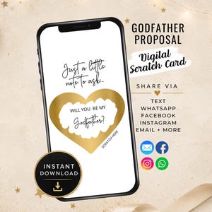 Digital skraplott för "Will You Be My Godfather", digital skraplott för frieri till gudfadern, e-kort för "Will You Be My Godfather", text, sociala medier