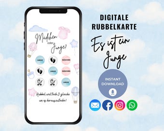 Junge Digitale Rubbelkarte - Mädchen oder Junge Rubbelspiel - Gender reveal games, Geschlecht verkünden mit digitalen Rubbelkarten -Whatsapp