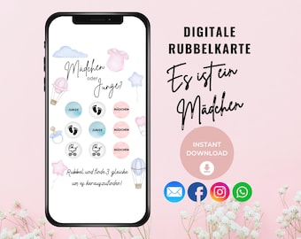 Mädchen Digitale Rubbelkarte, Mädchen oder Junge Rubbelspiel  Gender reveal games, Geschlecht verkünden mit digitalen Rubbelkarten- Whatsapp