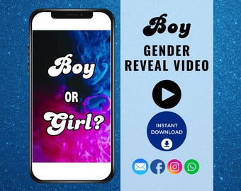 Boy Gender Reveal Video,  It's A Boy, Instant Download,  Digital Gender Announcement Video, Baby Gender Announcement, Boy or Girl, Blue
