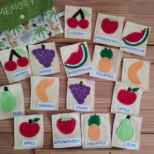 Handmade memory game in felt, educational memory game, game in English, Memory in English