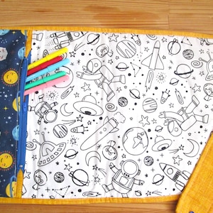 Placemat kleuren, creatief spel, placemat wassen en opnieuw kleuren, wasbare placemat
