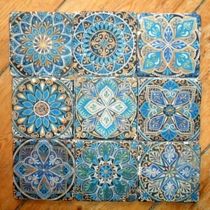 Tiles, tile backsplashes, natural stone tiles! Mandala Blue, 9pcs, W1!