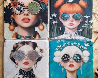 Fliesen. Kachel, Naturstein, Shabby Flower Power Nr.2