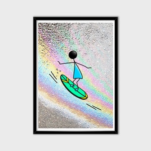 Poster Surfing on Rainbow Original colorful wall decoration A3 A4 print