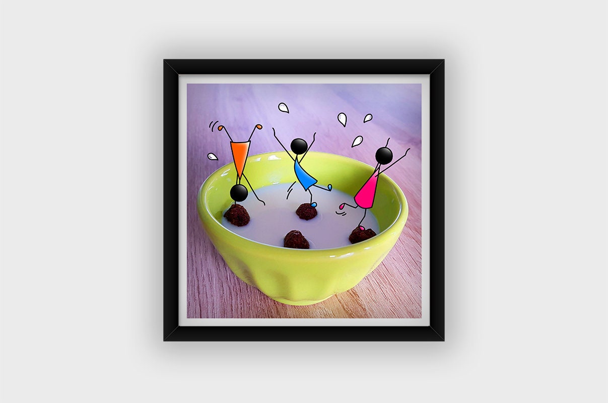 Cadre Coloré Décoration Cuisine Petit-Déjeuner Impression Professionnelle Format Carré