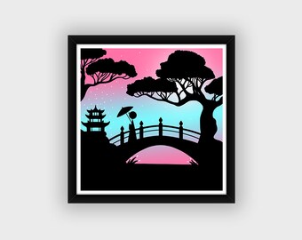 Art Drawing Japan Japanese Print Silhouette Chinese Shadows Colorful Square