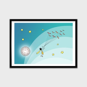 Dibujo Principito Saint-Exupéry regalo de nacimiento niño decoración de pared A4 A3