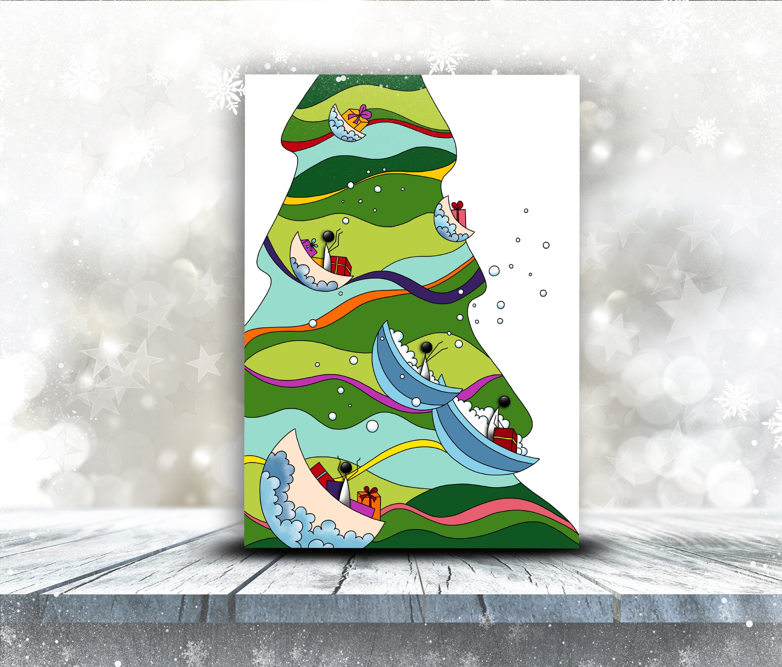 Impression Numérique Décoration Murale Illustration Sapin Original Boule Modernes Colorées