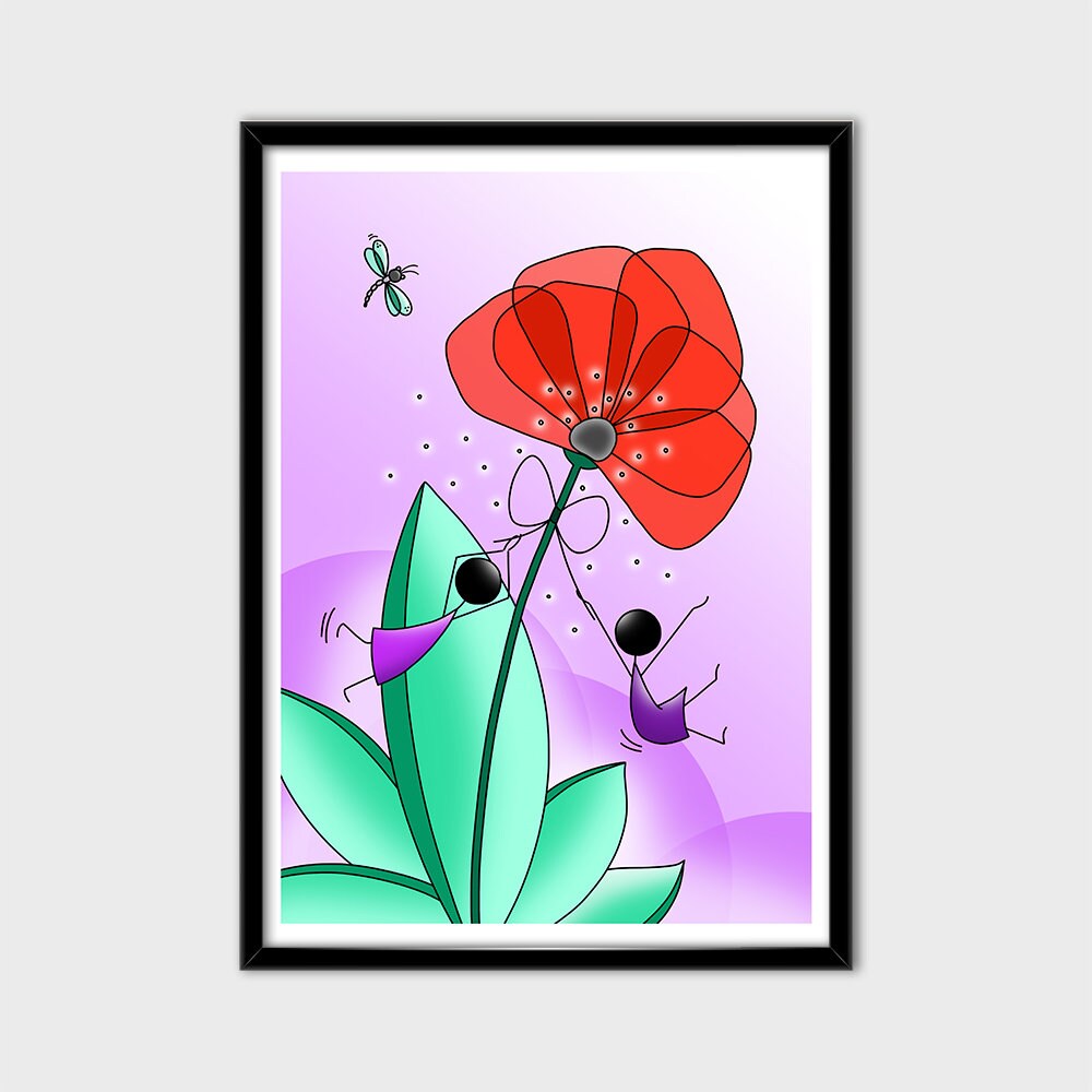 Illustration Imprimée Coquelicots Printemps Décoration Murale Tendance Colorée A4 A3