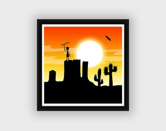 Drawing Cowboy Wild West Boy&#39;s bedroom decoration Square format