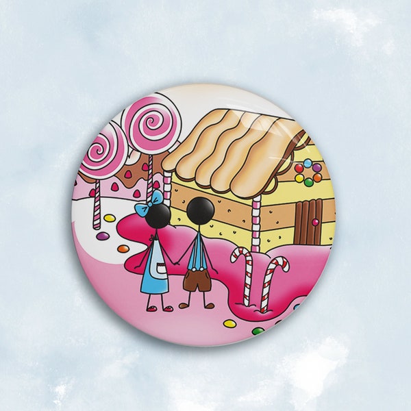 Badge Hansel et Gretel Conte enfance Bonbons Gateaux Maison Rose