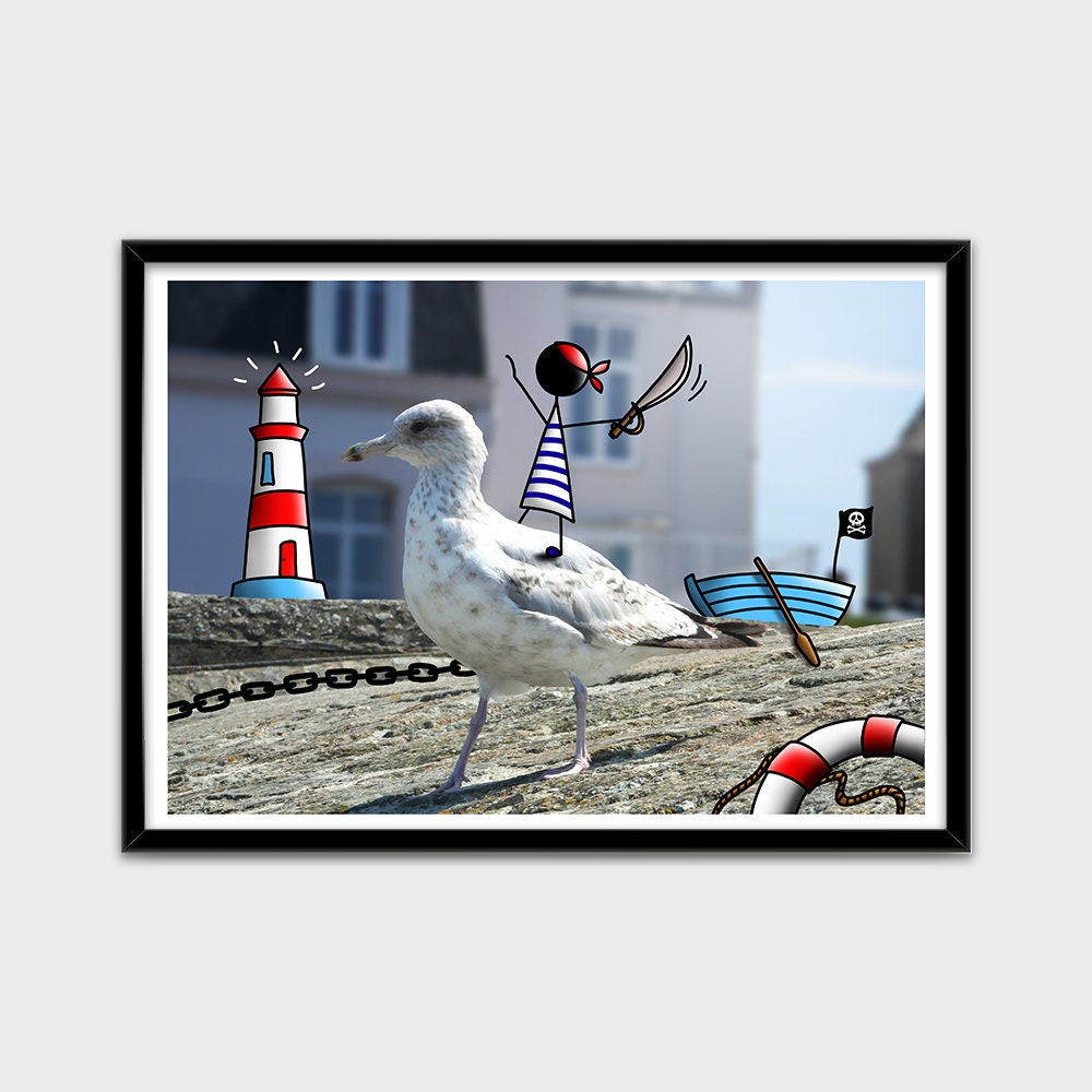 Affiche Bretagne Corsaire Pirate Marin Phare Mouette Impression Professionnelle A3 A4
