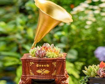 Pot succulent de phonographe rétro créatif en résine pour la décoration de la maison, jardinière succulente d'intérieur, pot de plantes, décoration de table, pot de fleurs, cadeau d'anniversaire