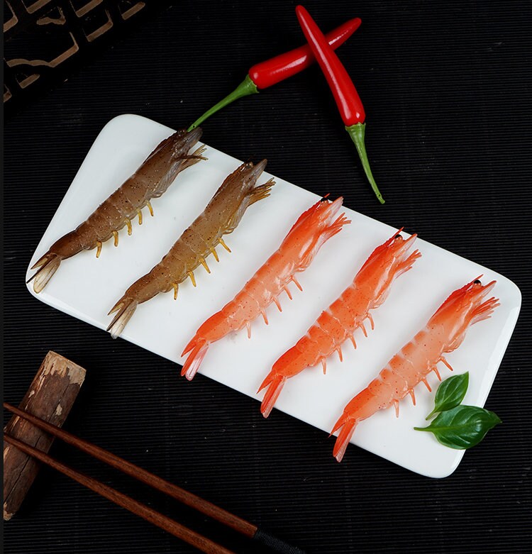 GORGECRAFT 12 Figurines de Crevettes Artificielles en Plastique PVC Réaliste Faux Aliments de la Vie Marine Fruits de Mer Crevettes Cuites et Décortiquées Modèle pour Le Marché L'Affichage Les Fêtes