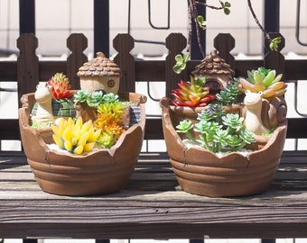 Pot succulent de jardin de ciel rétro en résine pour la décoration de la maison, jardinière créative de succulentes de micro-paysage rural, pot de plante, cadeau d'anniversaire de pot de fleur