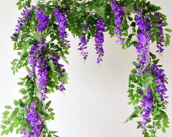 2.2meters Artificial Wisteria Flower Vines, Faux Hanging Wisteria Garland Silk Flower Strands for Wedding Arch, Party, Home Wall Decor