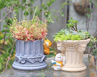 Pot Succulent en résine pour la décoration de la maison, jardinière succulente européenne créative, Animal, lapin, chat, Pot de plantes, Pot de fleurs, cadeau d'anniversaire