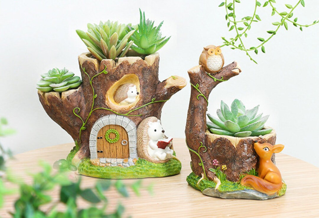 Resin Animal Tree Hole Succulent Pot for Home and Office - Etsy Resin Animal Tree Hole Succulent Pot for Home and Office - Etsy