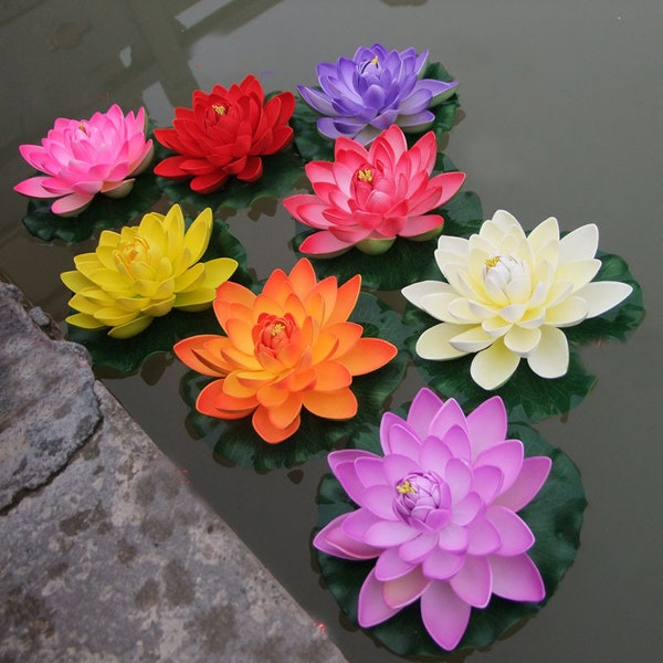 Artificial Lotus Flower, 18cm Diameter Fake Lotus Pool decoration Lotus Leaf Fish Tank Decoration