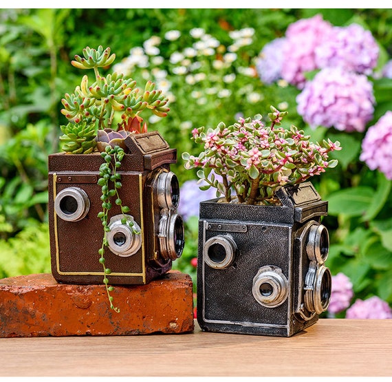 Resin Creative Camera Succulent Pot,Indoor Cactus Planter,Plant Pot,Flower Vase,Flowerpot