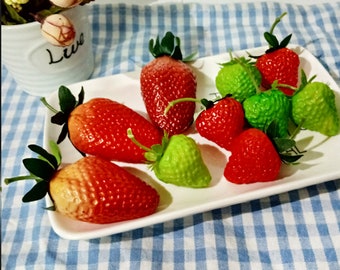 Decoración de frutas y verduras simuladas, fresa roja falsa, modelo de fresa verde, accesorios de comida, decoración de cocina