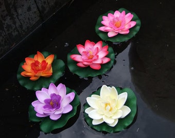 Fleur de lotus artificielle, faux lotus de 10 cm de diamètre, décoration de piscine, feuille de lotus, décoration d'aquarium