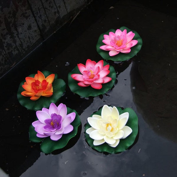 Artificial Lotus Flower, 10cm Diameter Fake Lotus Pool decoration Lotus Leaf Fish Tank Decoration