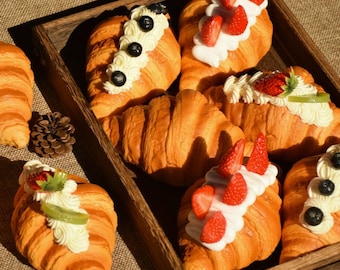 Fake Soft Fruit Bread,Simulated Croissant Cake,Food Model Props, Baking Shop Decoration