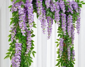 Artificial Wisteria Flower Vines, Faux Hanging Wisteria Garland Silk Flower Strands for Wedding Arch, Party, Home Wall Decor